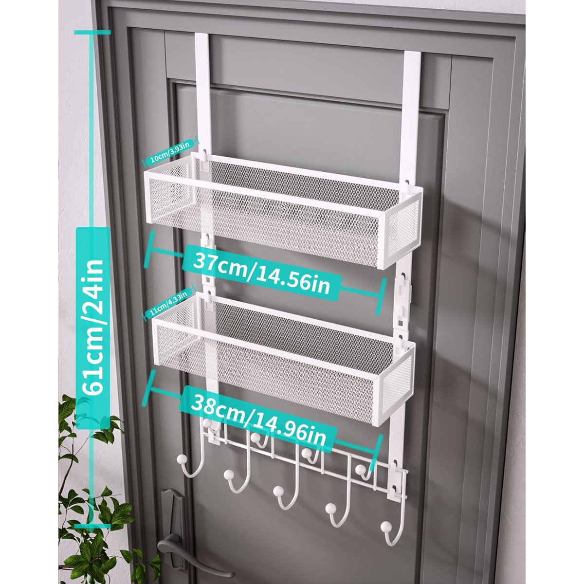 Over The Door Organizer With 9 Hooks And 2 Storage Baskets, Rustproof Stainless Steel Door Hanger For Bathroom, Kitchen, Bedroom, And Living Room